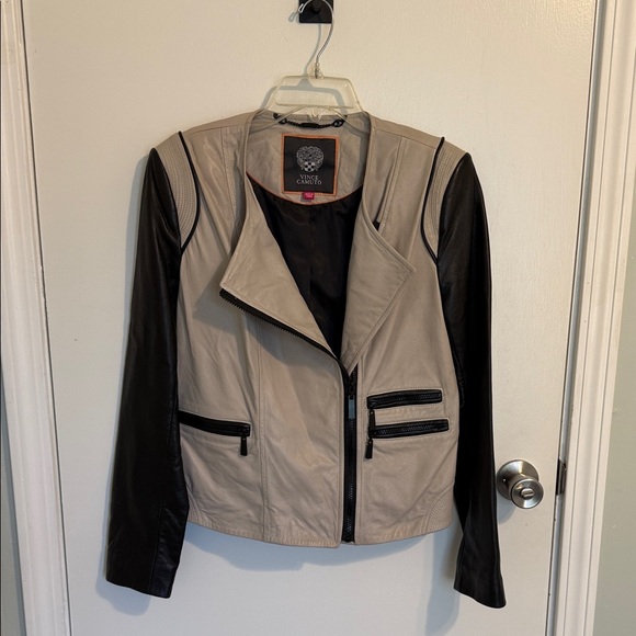 Vince Camuto Black and Cream Leather Jacket - Picture 1 of 5